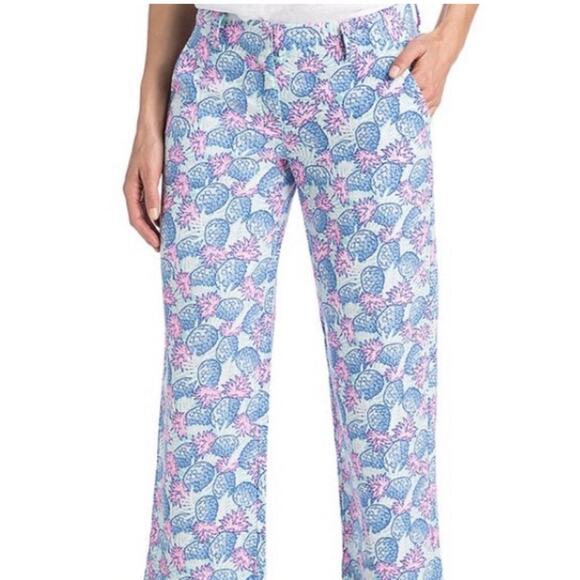 Vineyard Vines Pineapple Bowfront Blue Pineapple Linen Blend  Pants Size 2 (2359 - Picture 1 of 7